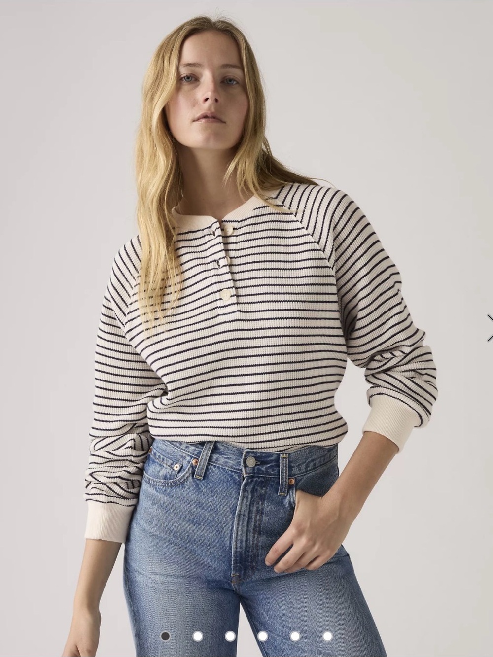 Levi's Lassen Henley Cream and Navy Striped Henley Top
